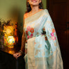Evocative Sky Soft Banarasi Silk Saree With Petrichor Blouse Piece