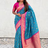 Fragrant Firozi Soft Silk Saree With Transcendent Blouse Piece