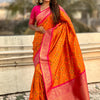 Imbrication Orange Soft Silk Saree With Rhapsodic Blouse Piece