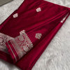 Ruby Red Banarasi Silk Saree with Silver Zari Buttas & Regal Woven Border