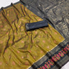 Olive Green Woven Silk Saree with Black Antique Zari Border & Rich Pallu
