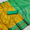 Mustard Yellow & Emerald Green Woven Silk Saree with Peacock Zari Border and Rich Brocade Pallu