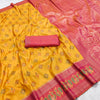 Mustard Yellow Woven Silk Saree with Rani Pink Zari Border & Rich Pallu