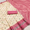 Ivory Cream & Rani Pink Woven Silk Saree with Peacock Zari Border and Rich Brocade Pallu