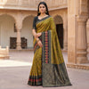 Olive Green Woven Silk Saree with Black Antique Zari Border & Rich Pallu