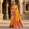 Mustard Yellow Woven Silk Saree with Rani Pink Zari Border & Rich Pallu
