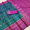 Teal Green Luxury Silk Saree with Magenta Purple Banarasi Border & Multicolour Geometric Weave