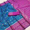 Teal Blue Luxury Silk Saree with Royal Purple Banarasi Border & Multicolour Geometric Weave