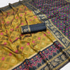 Olive Mustard Luxury Silk Saree with Charcoal Black Banarasi Border & Multicolour Geometric Weave
