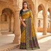 Olive Mustard Luxury Silk Saree with Charcoal Black Banarasi Border & Multicolour Geometric Weave