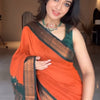 Marvellous Orange Soft Silk Saree With Unique Blouse Piece
