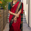 Woebegone Red Soft Silk Saree With Opulent Blouse Piece