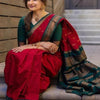 Woebegone Red Soft Silk Saree With Opulent Blouse Piece