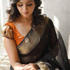Flamboyant Black Cotton Silk Saree With Staring Blouse Piece