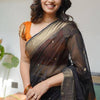 Flamboyant Black Cotton Silk Saree With Staring Blouse Piece