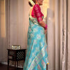 Pretty Firozi Soft Silk Saree With Mesmerising Blouse Piece