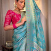 Pretty Firozi Soft Silk Saree With Mesmerising Blouse Piece