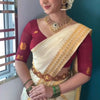 Embrocation Off White Soft Silk Saree With Angelic Blouse Piece