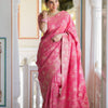 Effervescent Pink Soft Silk Saree With Assemblage Blouse Piece