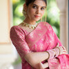 Effervescent Pink Soft Silk Saree With Assemblage Blouse Piece