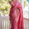 Effervescent Pink Soft Silk Saree With Assemblage Blouse Piece