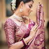 Preferable Wine Soft Silk Saree With Ethnic Blouse Piece