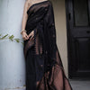 Entrancing Black Soft Silk Saree With Brood Blouse Piece