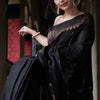 Entrancing Black Soft Silk Saree With Brood Blouse Piece