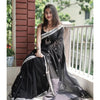 Twirling Black Cotton Silk Saree With Opulent Blouse Piece