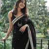 Twirling Black Cotton Silk Saree With Opulent Blouse Piece