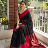 Beautiful Black Cotton Silk Saree With Designer Blouse Piece