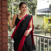 Beautiful Black Cotton Silk Saree With Designer Blouse Piece