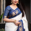 Flattering Off White Soft Silk Saree With Girlish Blouse Piece
