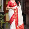 Mesmeric Off White Soft Silk Saree With Enticing Blouse Piece