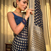Radiant Navy Blue Soft Banarasi Silk Saree With Flamboyant Blouse