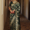 Adorable Dark Green Soft Silk Saree With Blissful Blouse Piece
