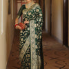 Adorable Dark Green Soft Silk Saree With Blissful Blouse Piece