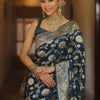Desultory Navy Blue Soft Silk Saree With Lissome Blouse Piece
