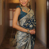 Desultory Navy Blue Soft Silk Saree With Lissome Blouse Piece