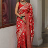 Sumptuous Red Soft Silk Saree With Symmetrical Blouse Piece
