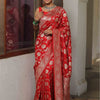 Sumptuous Red Soft Silk Saree With Symmetrical Blouse Piece