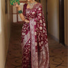 Enamoring Wine Soft Silk Saree With Eclat Blouse Piece