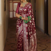 Enamoring Wine Soft Silk Saree With Eclat Blouse Piece