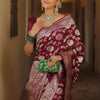 Enamoring Wine Soft Silk Saree With Eclat Blouse Piece