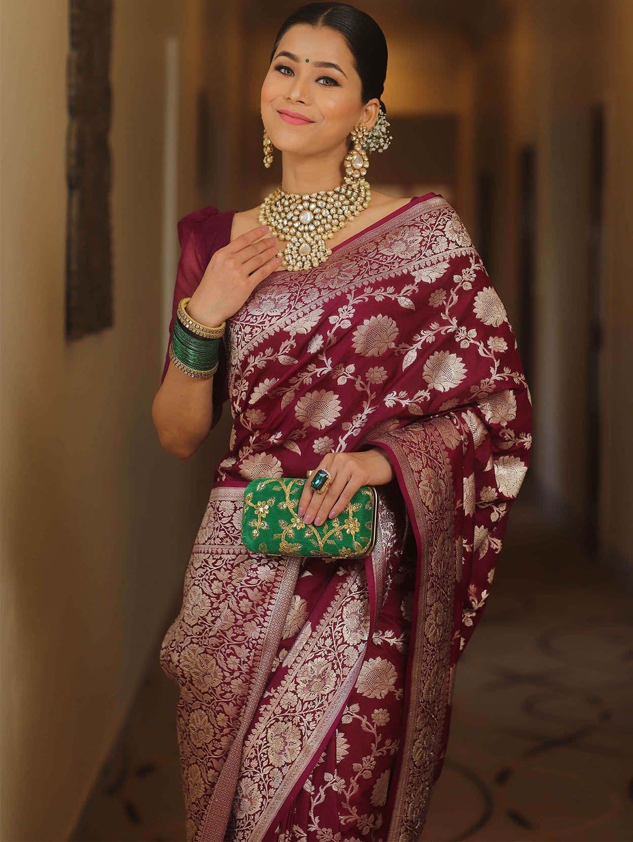 Enamoring Wine Soft Silk Saree With Eclat Blouse Piece