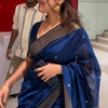 Demure Navy Blue Cotton Silk Saree With Glamorous Blouse Piece