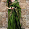 Dazzling Green Cotton Silk Saree With Beautiful Blouse Piece
