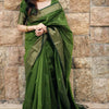 Dazzling Green Cotton Silk Saree With Beautiful Blouse Piece