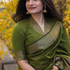 Lissome Green Cotton Silk Saree With Ratatouille Blouse Piece