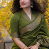 Lissome Green Cotton Silk Saree With Ratatouille Blouse Piece